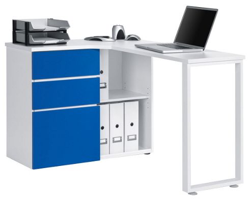 Image of Maja Penninsular White And Blue Corner Desk