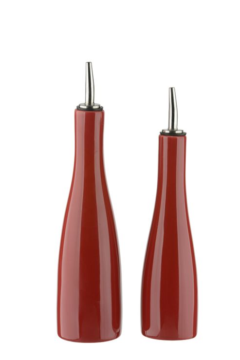 Image of Bia Scoop! Stoneware Oil And Vinegar Set Red