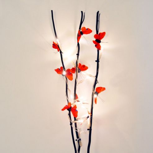 Image of Battery Operated Led Twigs In Black With Red Butterflies
