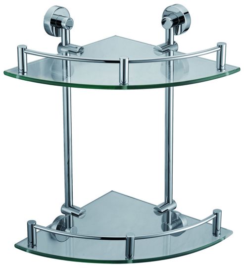 Image of Bridgepoint Glass Double Corner Shelf In Chrome