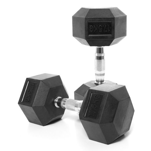 Image of Body Power 17.5kg Rubber Hex Dumbbells (x2)