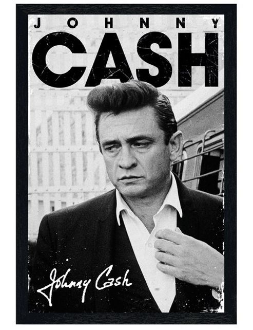 Image of Black Wooden Framed Johnny Cash A Young Man In Black Poster