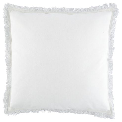 Image of Fringed Cushion, White