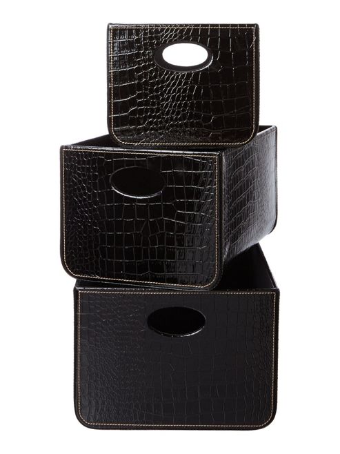 Image of Biba Set Of 3 Black Mock Croc Storage Trays In Black