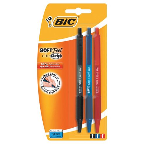 Image of Bic Soft Feel Clic Grip, Red, Black And Blue, 3 Pack