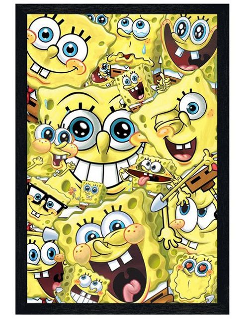 Image of Spongebob Squarepants Black Wooden Framed Funny Faces Poster
