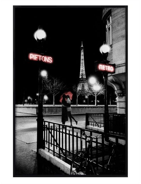 Image of Paris Gloss Black Framed Goodnight Kiss In Paris Poster