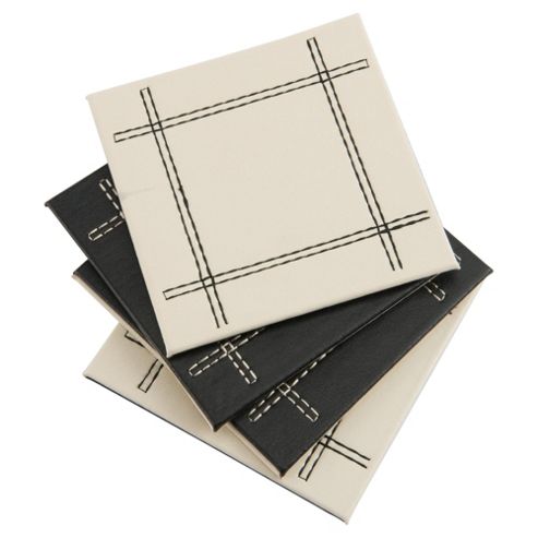 Image of Tesco Faux Leather Black/cream Reversible Coasters, 4 Pack