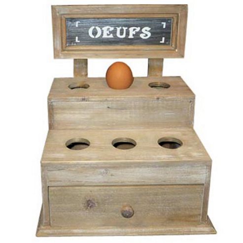 Image of Oeufs - Driftwood Effect Stepped Egg Storage With Drawer - Brown
