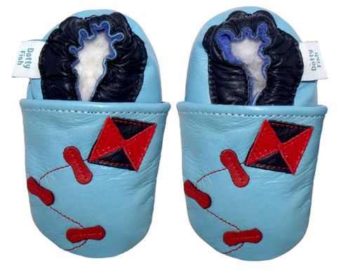 Image of Dotty Fish Soft Leather Baby Shoe - Light Blue And Red Kite - Light Blue