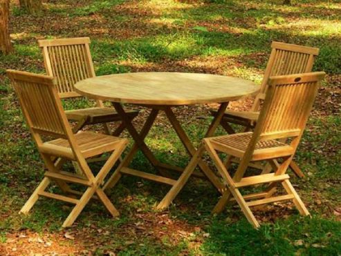 Image of Bentley Garden Teak 5 Piece Furniture Set With Round Table