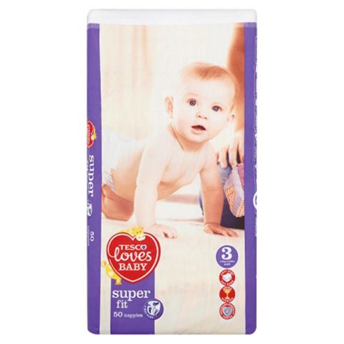 Image of Tesco Loves Baby Super Fit Size 3 Midi Economy Pack - 50 Nappies