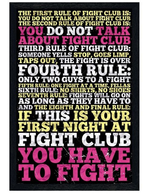 Image of Black Wooden Framed Fight Club The Rules Of Fight Club Poster