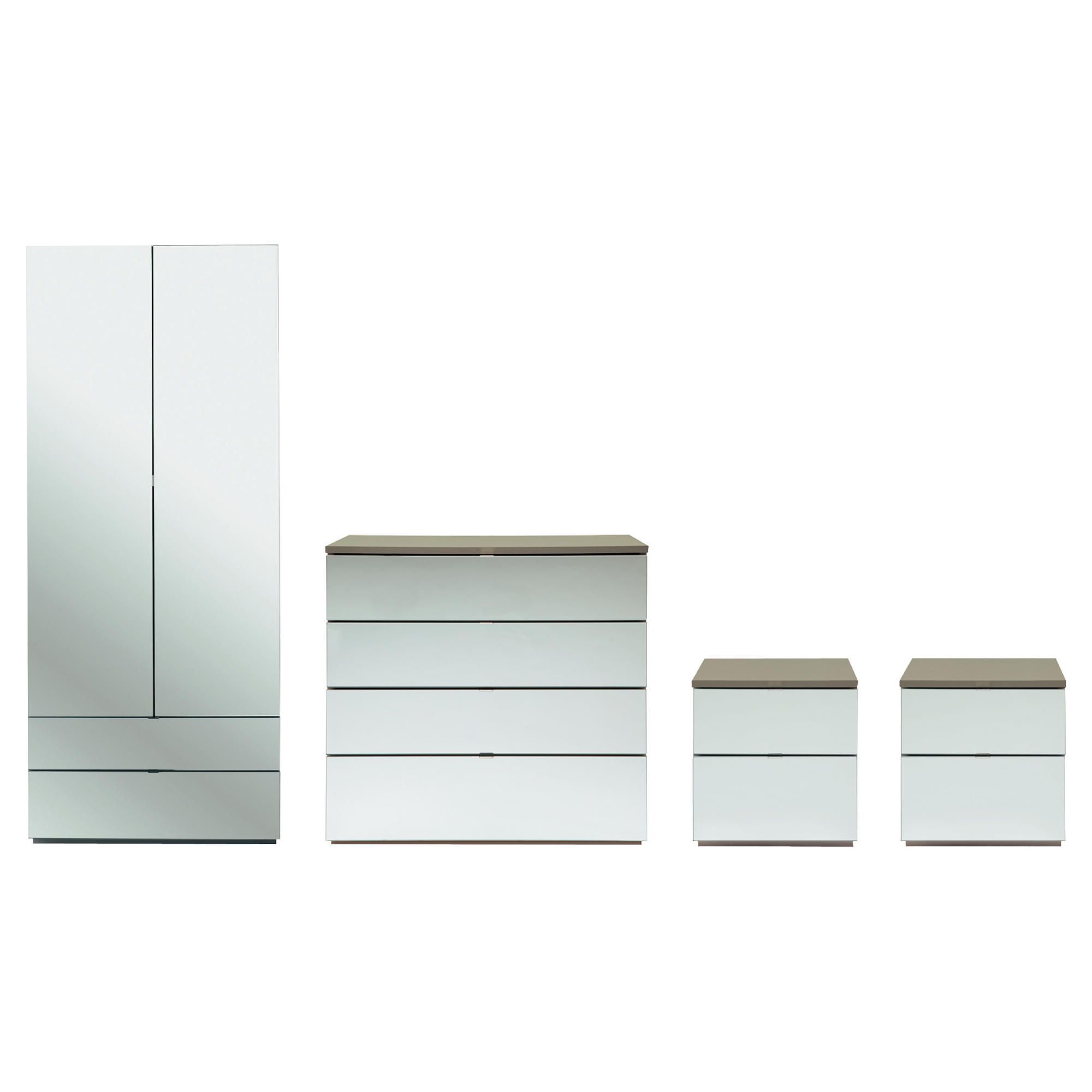 Palermo Package 3 Taupe (Wardrobe, 2 x Bedside, 4 Drawer Chest)-Mirrored at Tescos Direct