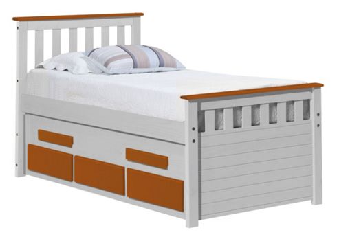 Image of Captains Bergamo Guest Bed 3ft Whitewash With Orange Details