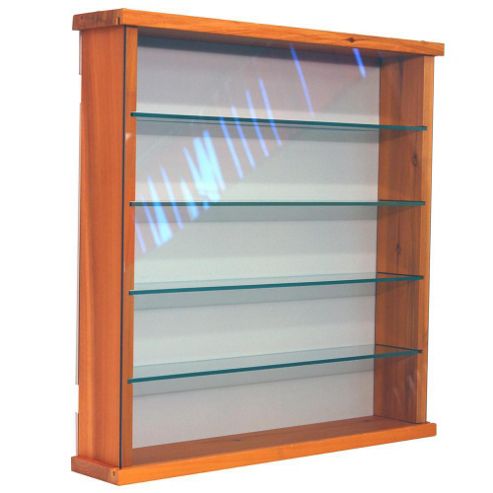 Image of Solid Wood 4 Shelf Glass Wall Display Cabinet - Pine
