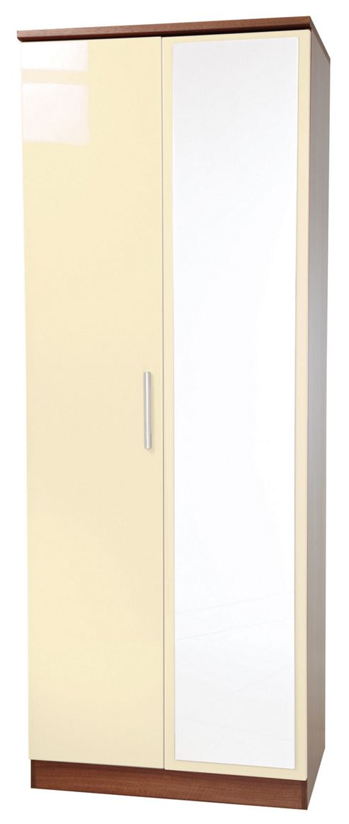 Image of Welcome Furniture Knightsbridge Tall Wardrobe With Mirror - Cream - Black