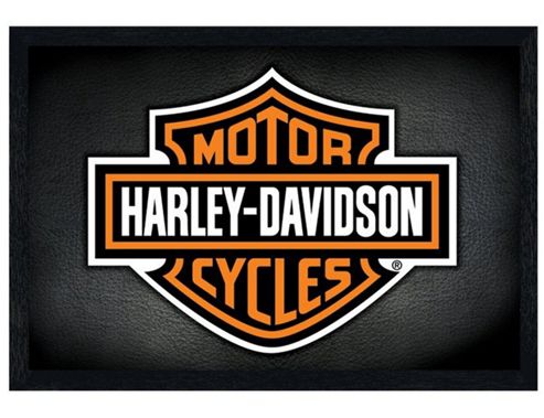 Image of Harley Davidson Motorcycles Black Wooden Framed Iconic Motorbike Logo Poster