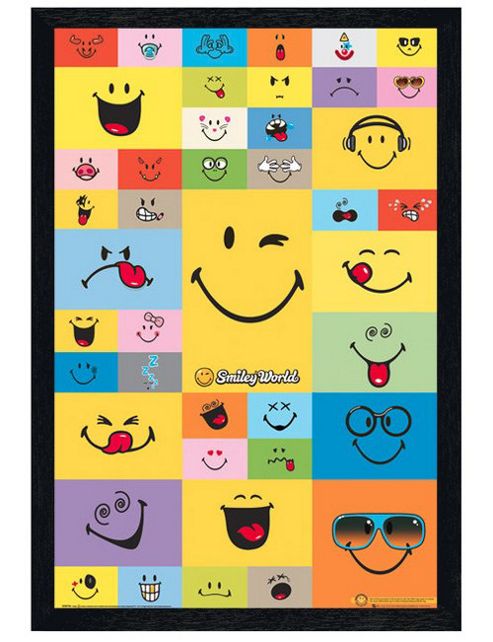 Image of Smiley World Black Wooden Framed Smiley Expressions Poster