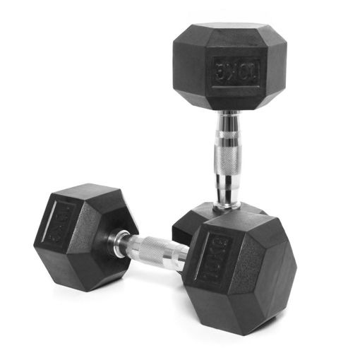 Image of Body Power Rubber Hex Ergo Dumbbells - 10kg (x2)