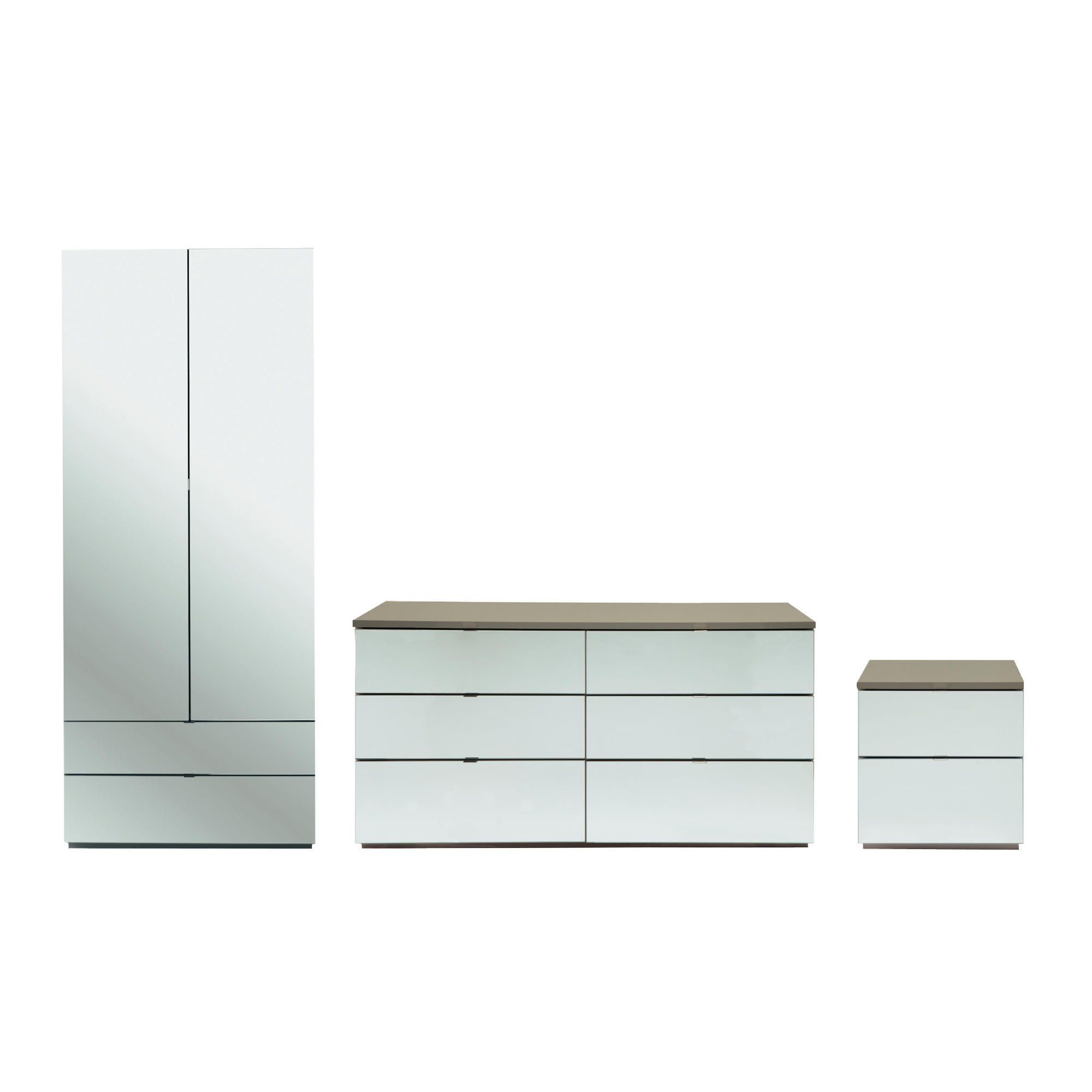 Palermo Package 2 Taupe (Wardrobe, Bedside, 6 Drawer Chest)-Mirrored at Tesco Direct