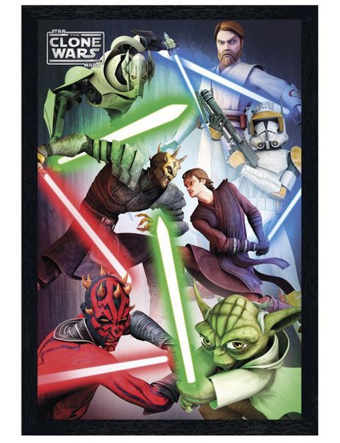 Image of Star Wars Clone Wars Black Wooden Framed Good Vs Evil Poster