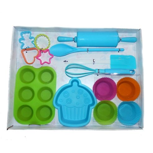 Image of 14 Pc Kid's Silicone Bakeware Set For Girls And Boys Age 3+ Blue