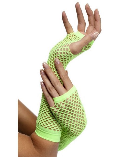 Image of Adult Long Fingerless Fishnet Gloves Neon Green