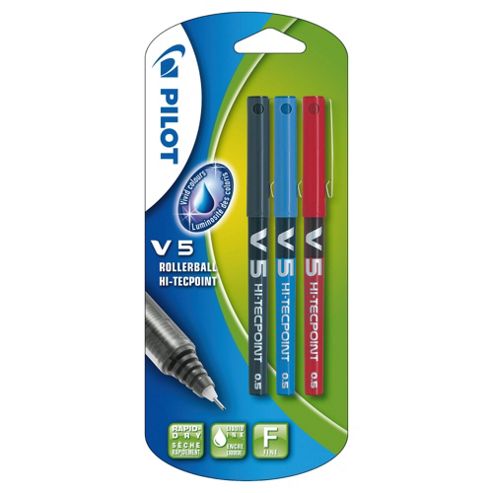 Image of Pilot V5 Rollerball Black, Blue And Red, 3 Pack