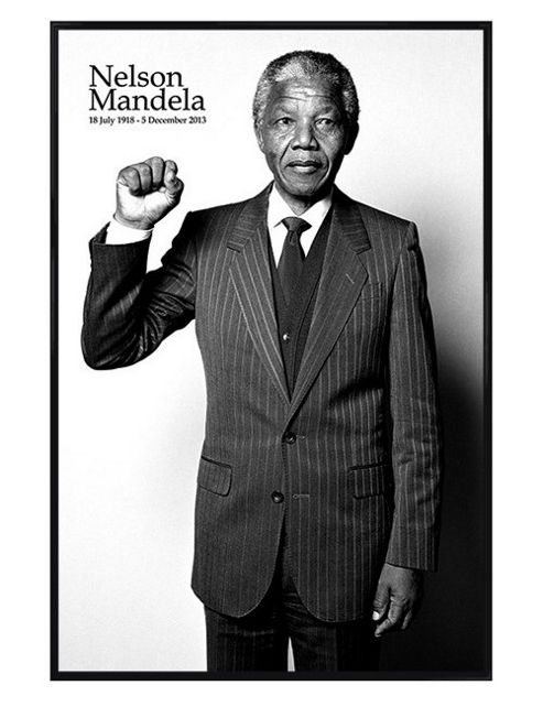Image of Nelson Mandela Gloss Black Framed Salute Poster