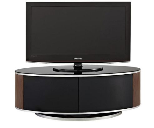 Image of Mda Luna High Gloss Black And Walnut Oval Tv Cabinet