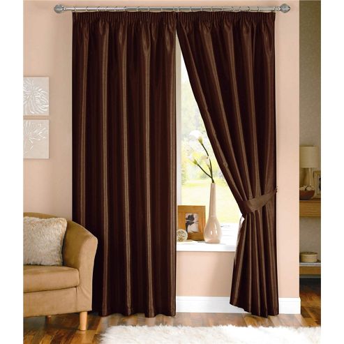 Image of Dreams And Drapes Java 3 Pencil Pleat Lined Faux Silk Curtains (inc. T/b) 46x72 Inches (116x182cm) - Chocolate