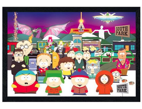 Image of South Park Black Wooden Framed Cult Character Collage Poster