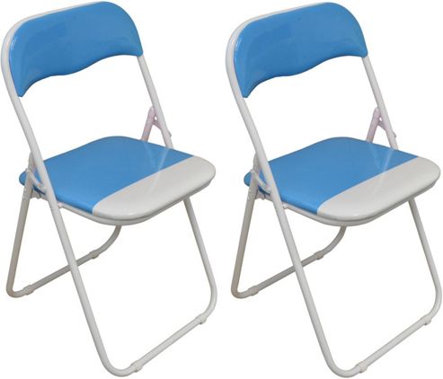 Image of Harbour Housewares Baby Blue / White Padded, Folding, Desk Chair - Pack Of 2