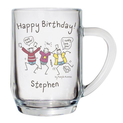 Image of Personalised Purple Ronnie Happy Birthday Glass Tankard