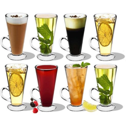 Image of Pack Of 8 Columbian Latte Glasses - Glass Cups For Coffee / Tea 280ml - 15cm Tall