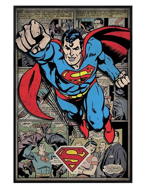Image of Gloss Black Framed Dc Comics Superman Comic Book Montage Poster