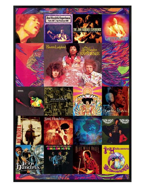 Image of Jimi Hendrix Gloss Black Framed Album Cover Collage Poster