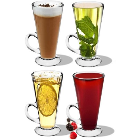 Image of Pack Of 4 Columbian Latte Glasses - Glass Cups For Coffee / Tea 280ml - 15cm Tall