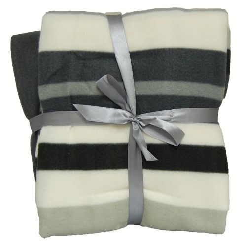 Image of Cozy Time Twin Pack Fleece Blanket - 120cm X 150cm Grey Striped