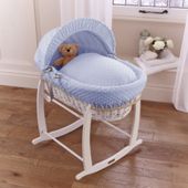 Clair de lune Dimple White Wicker Moses Basket - Blue