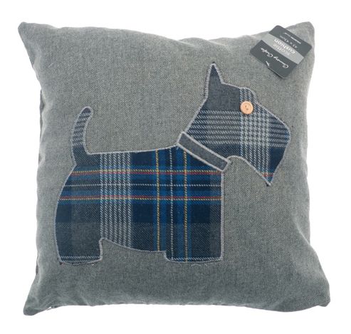 Image of Country Club Scottie Dog Design Filled Scatter Cushion, Grey