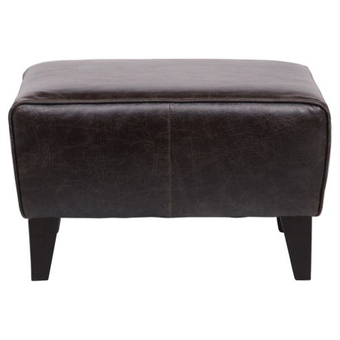 Image of Byron Leather Footstool, Walnut
