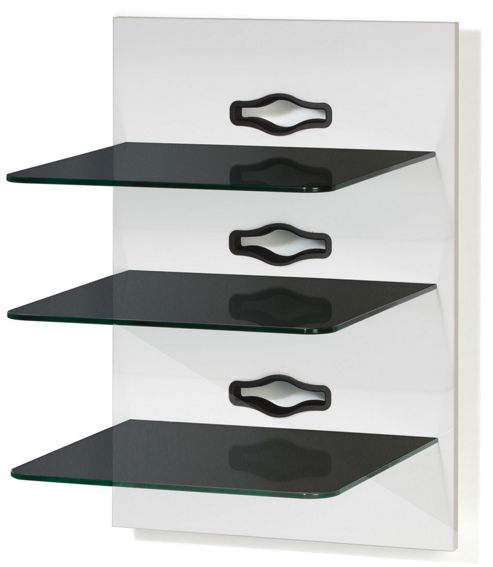 Image of Vcm Xeno-3 Wall Furniture With 3 Glass Shelves And Media Storage - White Varnish / Black Glass