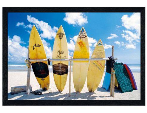 Image of Black Wooden Framed Sun, Sea & Surf Poster