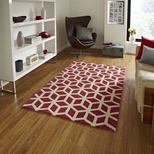 Image of Think Rugs Hong Kong Red/beige Tufted Rug - 120 Cm X 170 Cm (3 Ft 9 In X 5 Ft 7 In)
