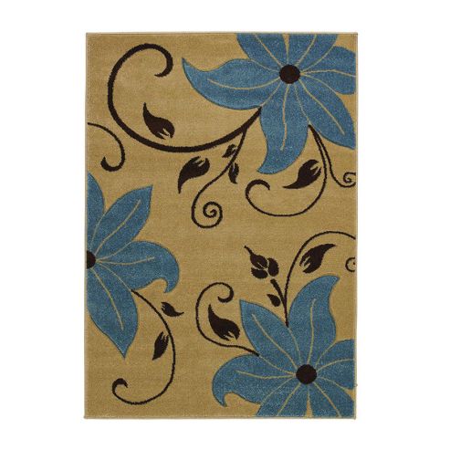 Image of Think Rugs Verona Beige/blue Hand Carved Rug - 60 Cm X 120 Cm (2 Ft X 4 Ft)