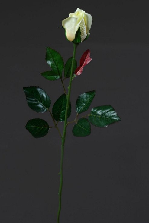 Image of Artificial 60cm Single Stem Closed Bud Pale Yellow Rose