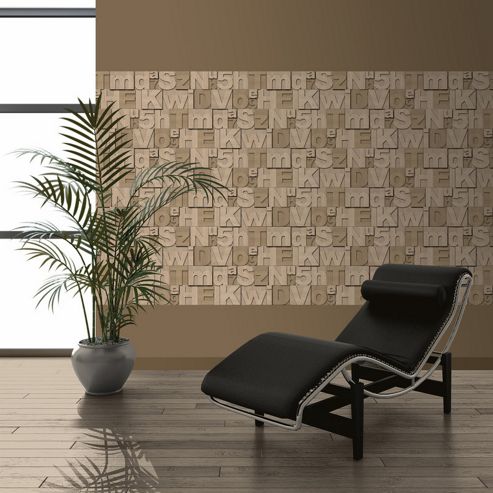 Image of Muriva Wood Letters Wallpaper - Brown