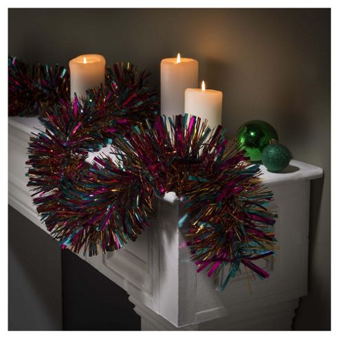 Image of Festive Tricolour Tinsel, Jade & Flash Pink & Sienna Orange, 10m X 150mm